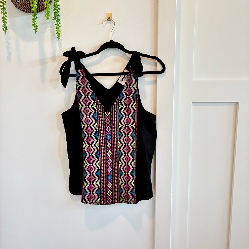 Savanna Jane the Bella Horatio Ribbon Tie Linen Blend Embroidered Tank Women's S